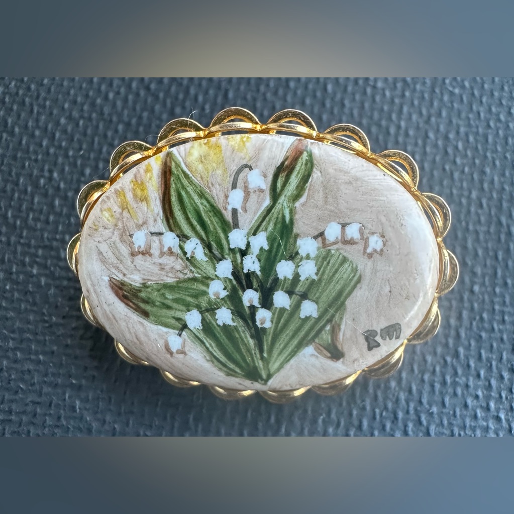Vintage Lily Of The Valley Painted Brooch